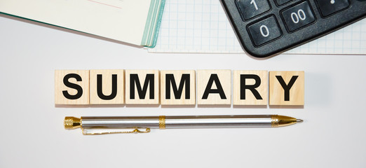  the word summary is written on the cube. resume for work.