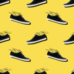 male shoe sneaker footwear seamless pattern. walking concept