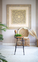 Stylish chair in the interior against the background of the wall. template for your design