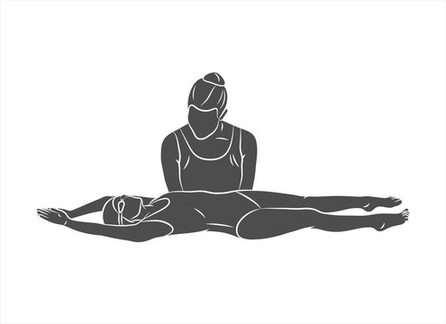 Silhouette little girl learning to swim with coach on a white background. Vector illustration. Kids Swimming