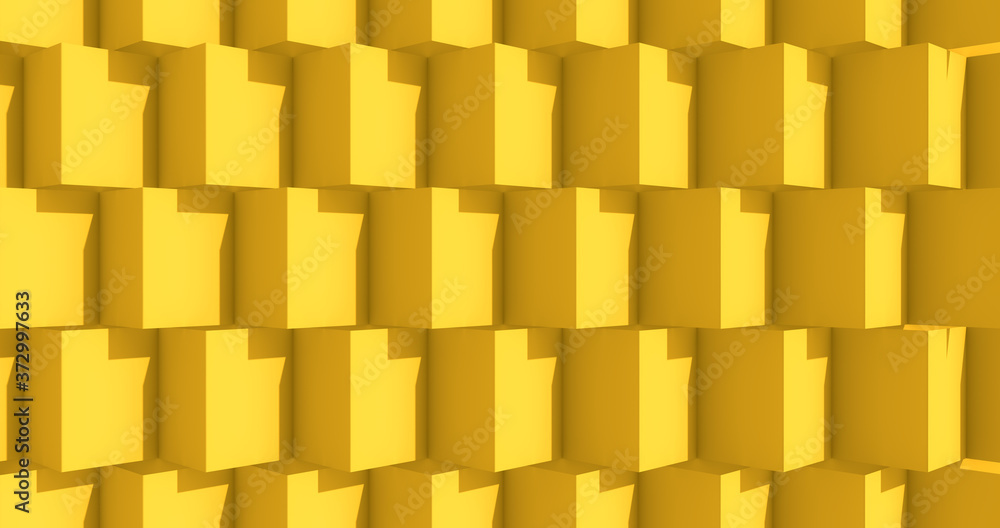 Poster 3d rendering, abstract yellow cube wall with lighting and shadow, architecture modern shape design f
