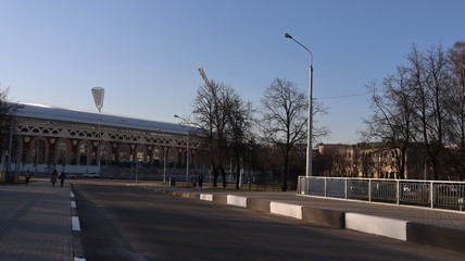 autumn MInsk central street with buildings and quayside