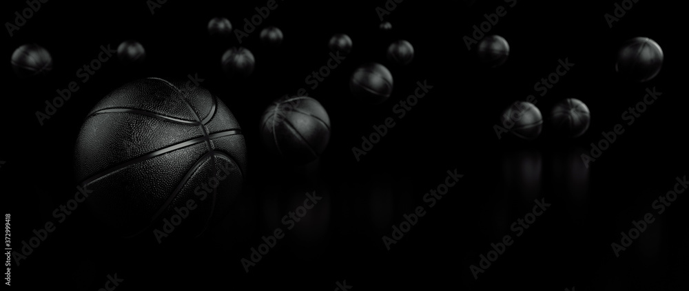 Wall mural basketball ball - isolated on the black background - 3d illustration