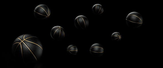 Black And Golden Basketball Ball - Isolated On The Black Background - 3D Illustration