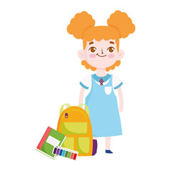 back to school, student girl notebook palette color elementary education cartoon