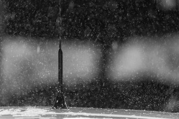 Regen prasselt aud Autodach