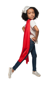 Adorable African American Young Girl Wearing a Super Hero Costume
