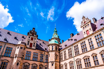 Fototapeta premium Internal courtyard of the castle of Kronborg, in the town of Helsingor, Denmark, built in 15th century. UNESCO World Heritage Site and immortalized as Elsinore in William Shakespeare's Hamlet.
