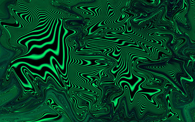 Black and green fluid wavy digital abstract art, liquified effect background.