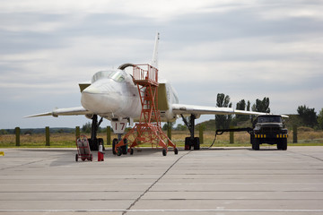 Military fighter jet in service at the airfield