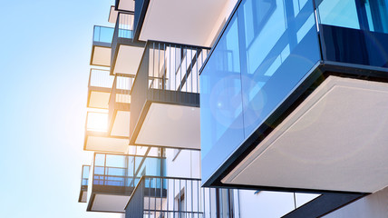 Architectural details of modern apartment building. Modern european residential apartment building complex. © Grand Warszawski