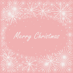 Merry Christmas card, white snowflakes, festive fireworks, poster, vector