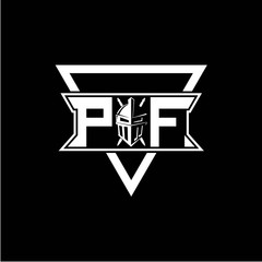 The initials inspiration P F modern knight logo with a triangle