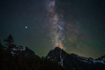 Milky Way Rising Above Tatoosh Mountains And Forest