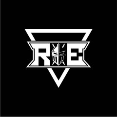 The initials inspiration R E modern knight logo with a triangle