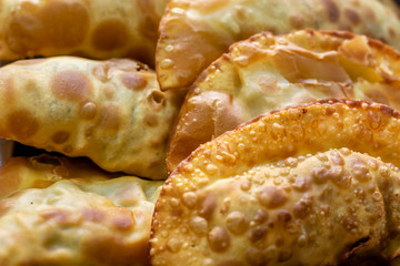 Traditional Brazilian food called pastel close-up