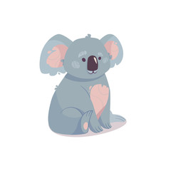 Koala vector, cute gray bear. Funny beast from the Australian series. Fluffy baby in cartoon style isolated on white background. Illustrations for children's books, encyclopedias, posters, cards