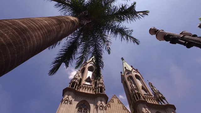 Sao Paulo Cathedral, Brazil. Low Angle View of Catholic Landmark Under Blue Sky