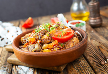fried meat with rice