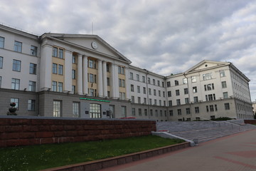 Fototapeta na wymiar soviet university building with brick stairs