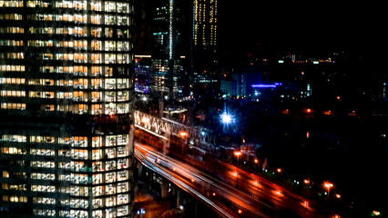 Moscow, Russia-February, 14, 2020: night View of the tower of the Moscow city business center