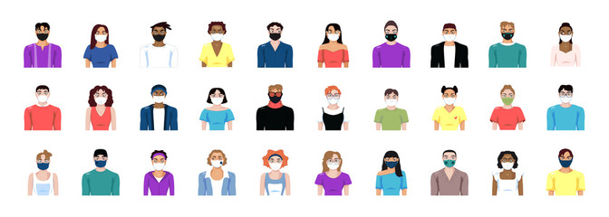 Set of people wearing a face masks wearing a face masks - Vector