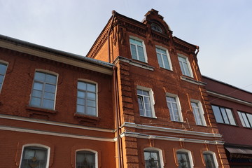 vintage brick british buildings in suburb
