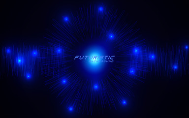 Abstract glowing blue futuristic background with technology digital concept. Light particle connection composition illustration. Vector design template can use for wallpaper, web banner, landing page