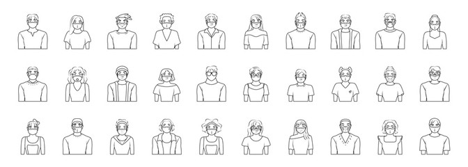Set of people wearing a face masks wearing a face masks - Vector