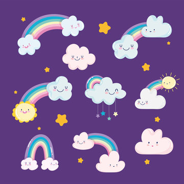 rainbows clouds sun stars sky dream cartoon decoration