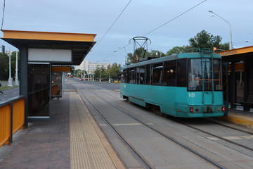 Naklejka na ściany i meble tramway motion near city station