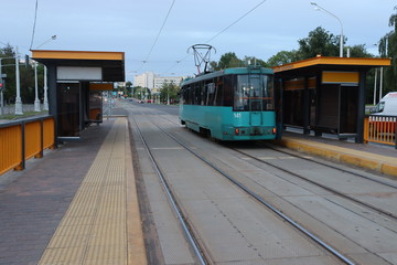 Fototapeta na wymiar tramway motion near city station