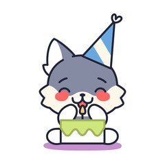 Isolated birthday kitten. Cute emoji of a cat - Vector