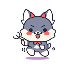 Obraz premium Isolated devil kitten. Cute emoji of a cat - Vector
