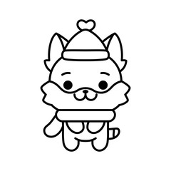 Kitten with scarf and hat. Cute emoji of a cat - Vector