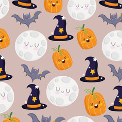 happy halloween, pumpkin bats moon witch hats trick or treat party celebration background