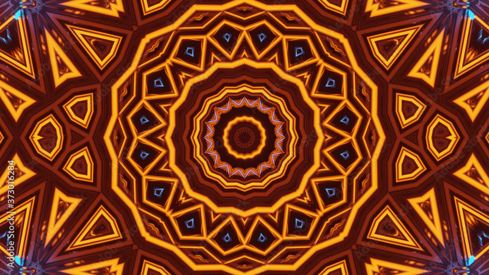 Poster 3d rendering of a futuristic background with geometric shapes and golden neon lights
