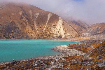 Landscape with Gokyo lake with amazing blue water, Nepal