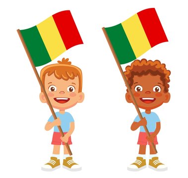 kids holding mali flag, cartoon style clip art preview