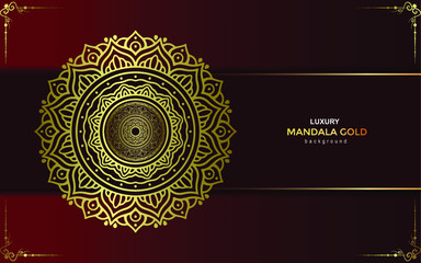 Luxury gold mandala ornate background for wedding invitation, book cover with mandala element style premium vector