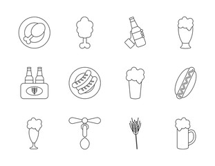 beer bottles and oktoberfest icon set, line style