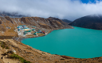 Landscape with Gokyo lake with amazing blue water, Nepal