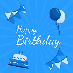 design template social media post banner greeting happy birthday in blue