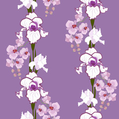 Seamless vector illustration with gentle orchids and irises