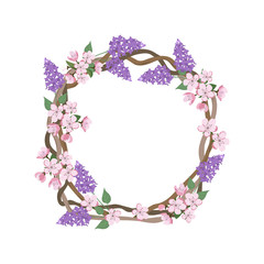 Vector illustration of a frame with flowers of sakura and lilac