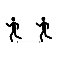 Fototapeta na wymiar Stick man engaged in running isolated on a white background. Social distance in sports. Prevention of coronavirus.