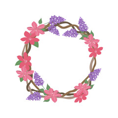 Vector illustration of a frame with flowers of clematis and lilac