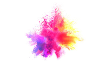 Explosion of colored powder isolated on white background. 
