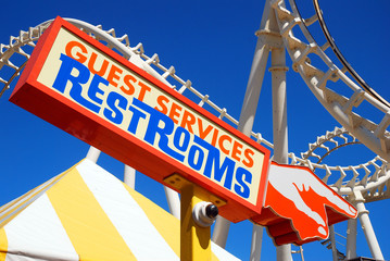 A funky signs points the way to the restrooms in Wildwood, New Jersey