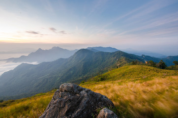 Sunrise and sea of mist, Top view, Doiphamon, ChiangRai, Thailand.
